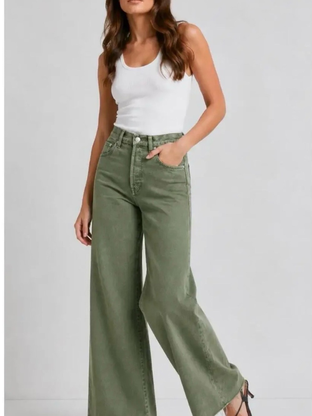 Veronica Beard Wide-Leg High-Rise Jeans in Olive / taylor relaxed wide leg jeans